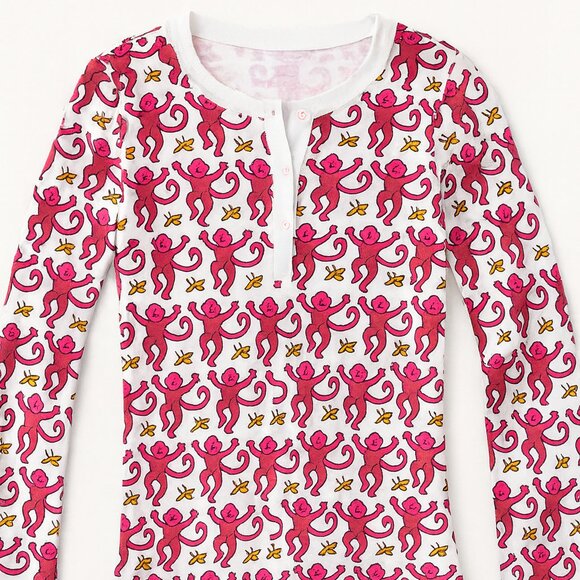 Roller Rabbit Pink Monkey Pajama Top – Size 12 Long Sleeve Henley - Picture 1 of 1